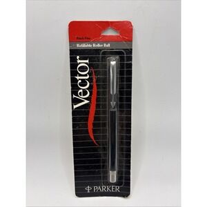 Vtg Parker Vector Refillable Roller Ball Pen Black Fine‎ Sealed 03723 USA